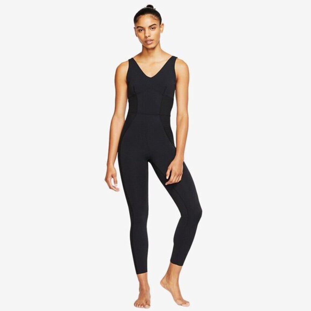 Nike Yoga Luxe Infinalon Jumpsuit Stretch Black One Piece CJ5272-010 XS NWT